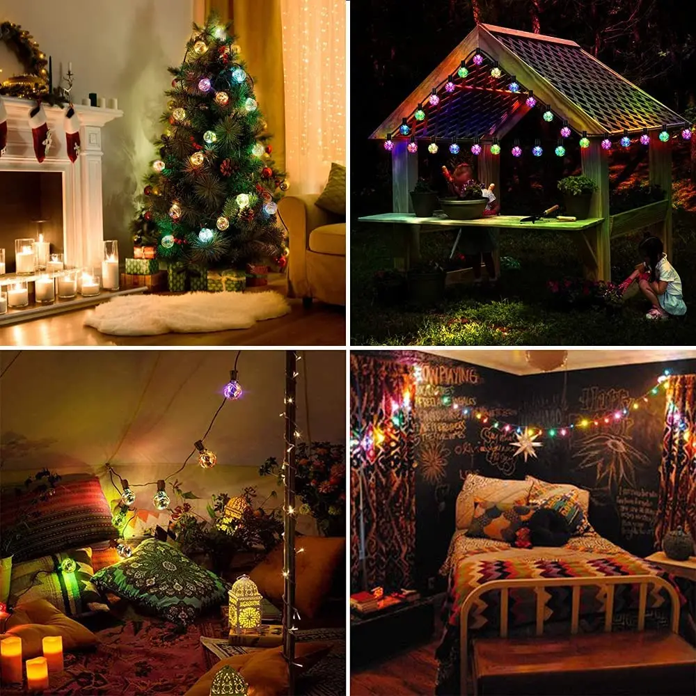 ColorRGB,Solar Outdoor String Lights,Solar & USB Dual Power G40 Globe String Lights for Backyard Pergola Party Bistro