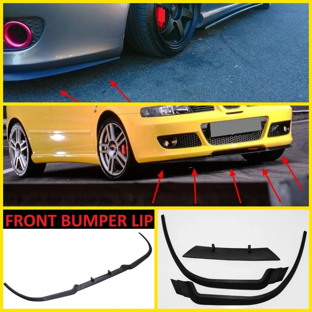 For Seat Leon MK1 FR 1 M1 CUPRA R Front Bumper Lip Universal 3pcs Diffuser Black Lower Leap Spoiler Body Kit Tuning Accessory