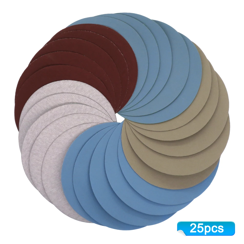 25PCS 5 Inch Dry & Wet Sandpaper Round Sanding Discs Grit 1000/2000/3000/4000/5000 Hook Loop Polishing Sand Sheets