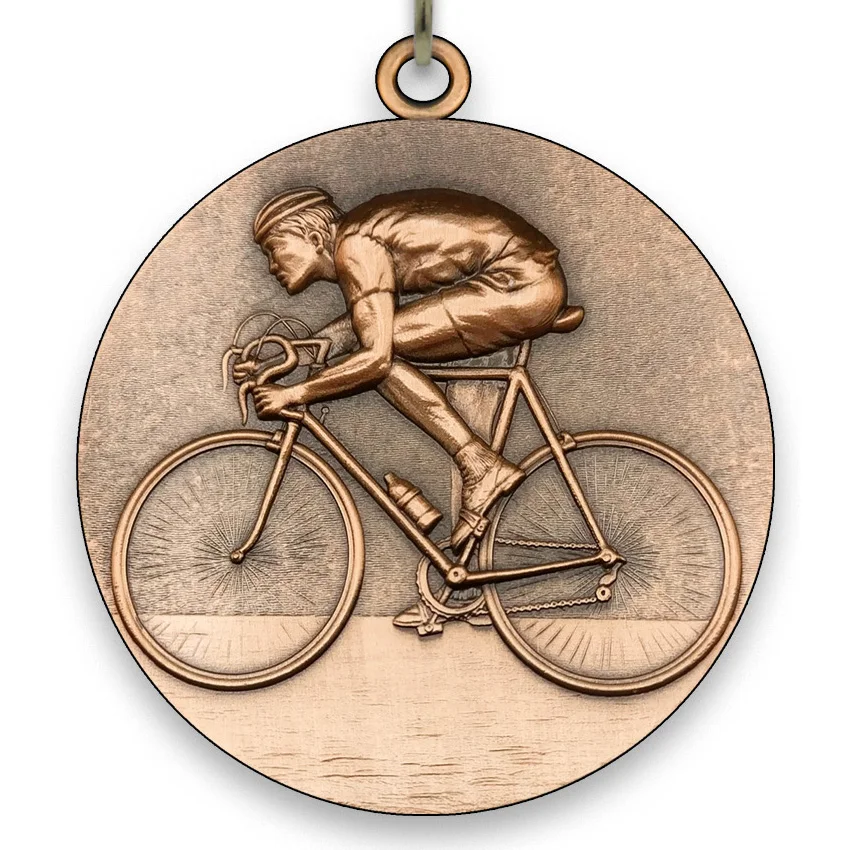 Large Metal Cycling Bronze Medal - 6,4 cm - with Neck Ribbon size 2,2cm x 80 cm -  Choice of Ribbon Colours.