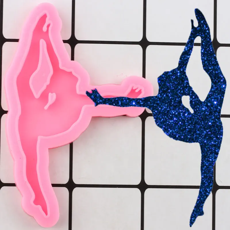 Shiny Gymnast Silicone Keychain Molds DIY Dancing Girl Resin Epoxy Mould Jewelry Making Pendant Key Ring Decorating Mold