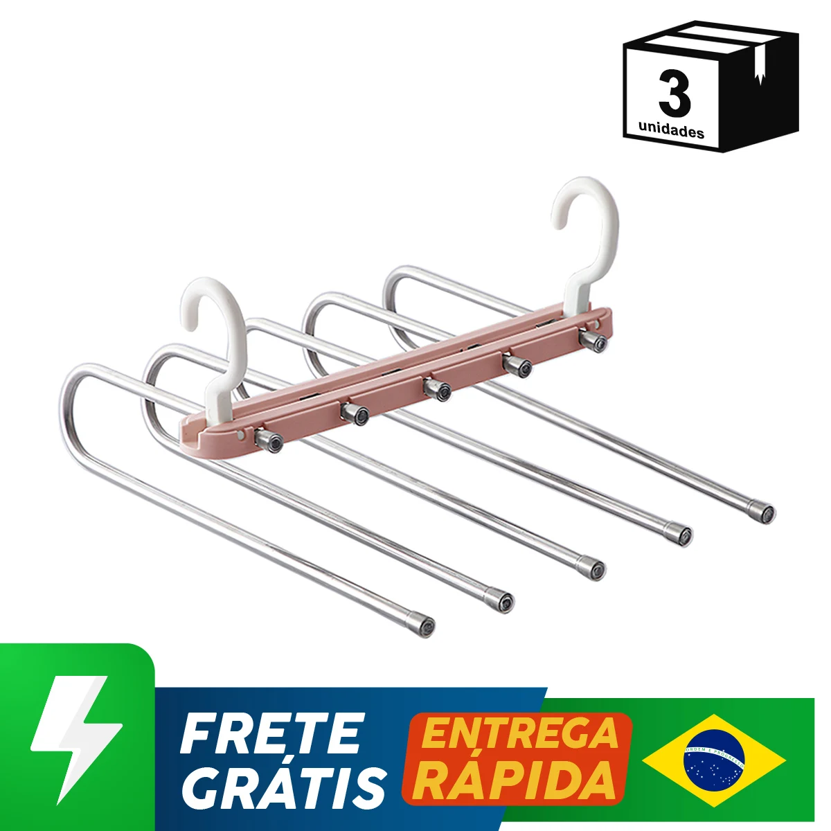 Kit 3 Unidades De Cabides Multi-função Para Calças Saia Inox