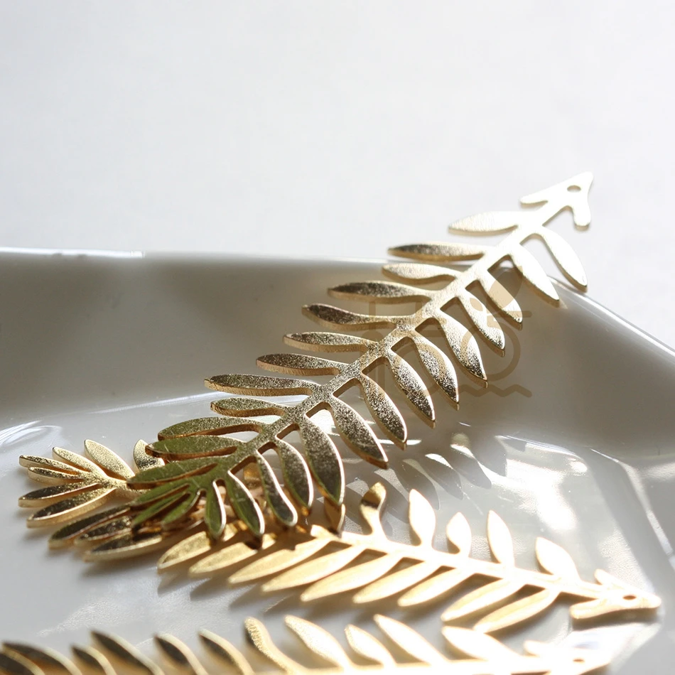 DIY Supply-Premium Plated Laser Cut Solid Brass Finding Leaf  - With Top Drilled Hole - 58x20mm (4355C)