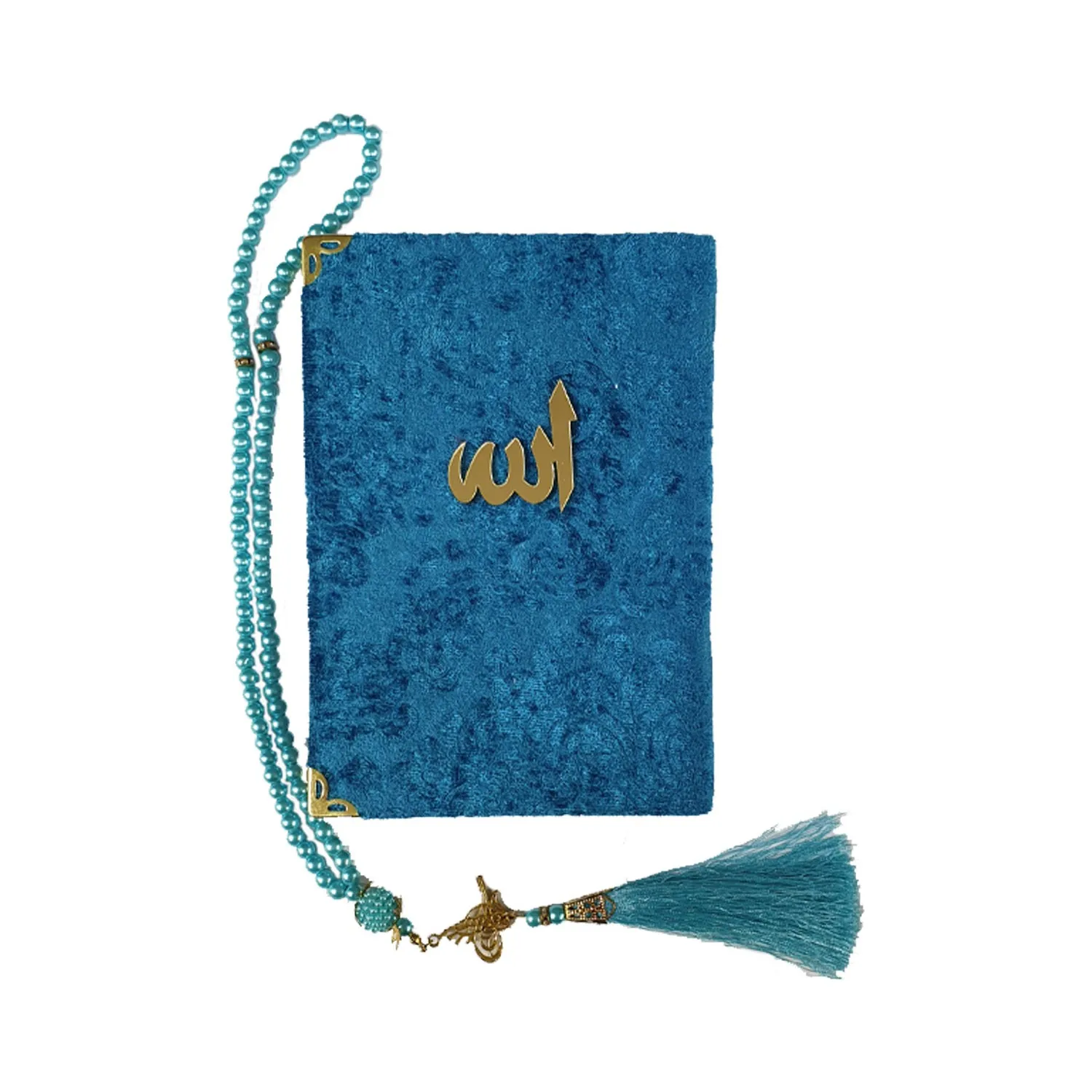 

GREAT GIFT Transparent Boxed Special Patterned Sponge Velvet Covered Yasin Book Blue - Stone Pearl Rosary - 10 Pie.