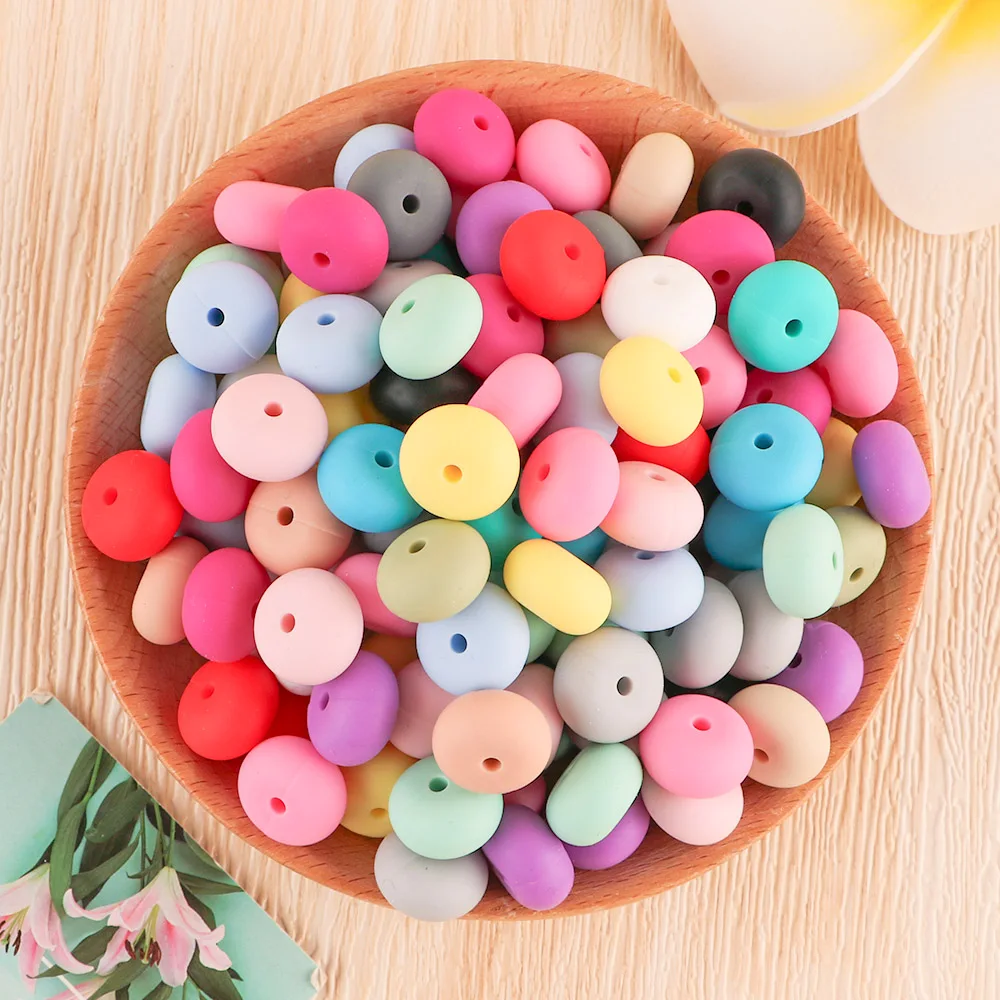 Sunrony 20/50PC 14mm Abacus Silicone Beads Lentil Loose Beads DIY Pacifier Chain Bracelet Accessories For Jewelry Making