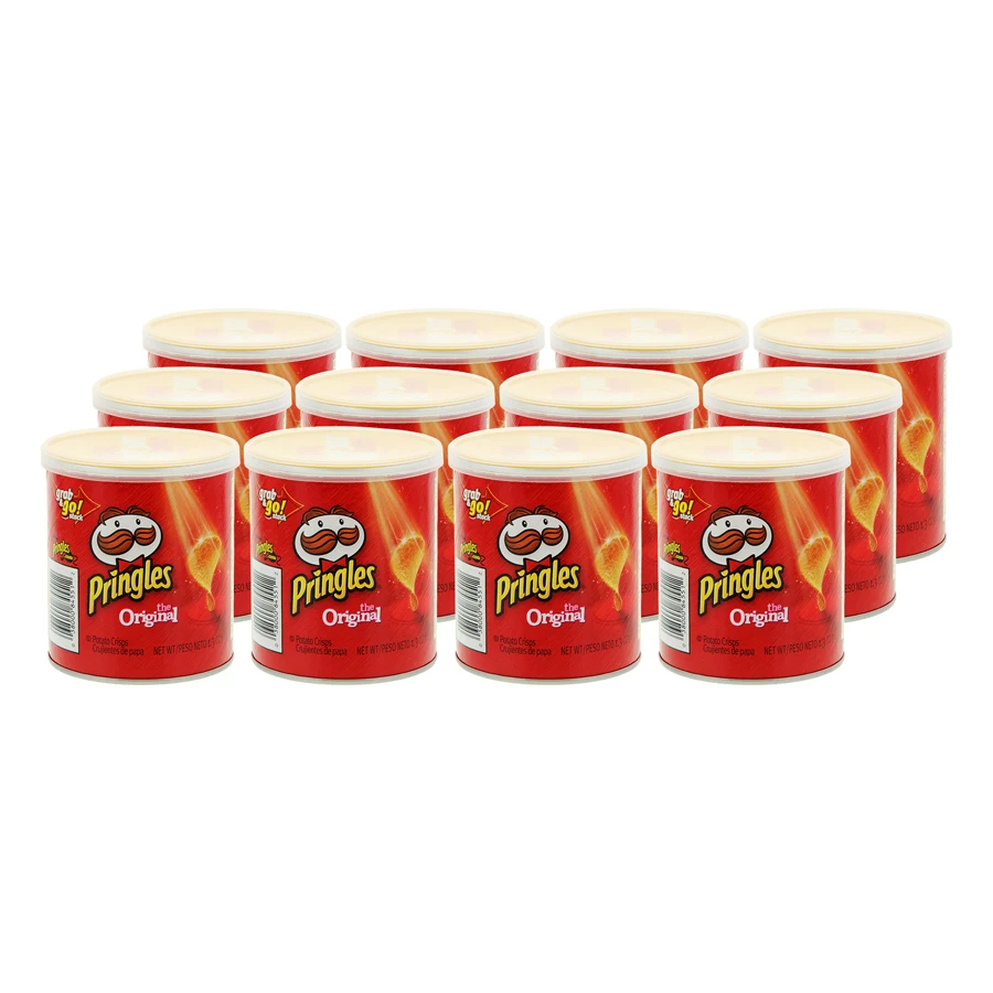 Original Pringles-snack based on potato packaged in a small and practical can with lid to open and close as many times as you want. Original taste-tray of 12 cans of 40 grams each.