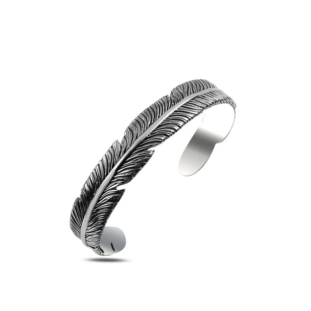 Silver Men Bird Feather Bracelet for Men 925 Sterling Silver Collocation Fashion Natural Male Punk Mask Vintage Antique Jewelry