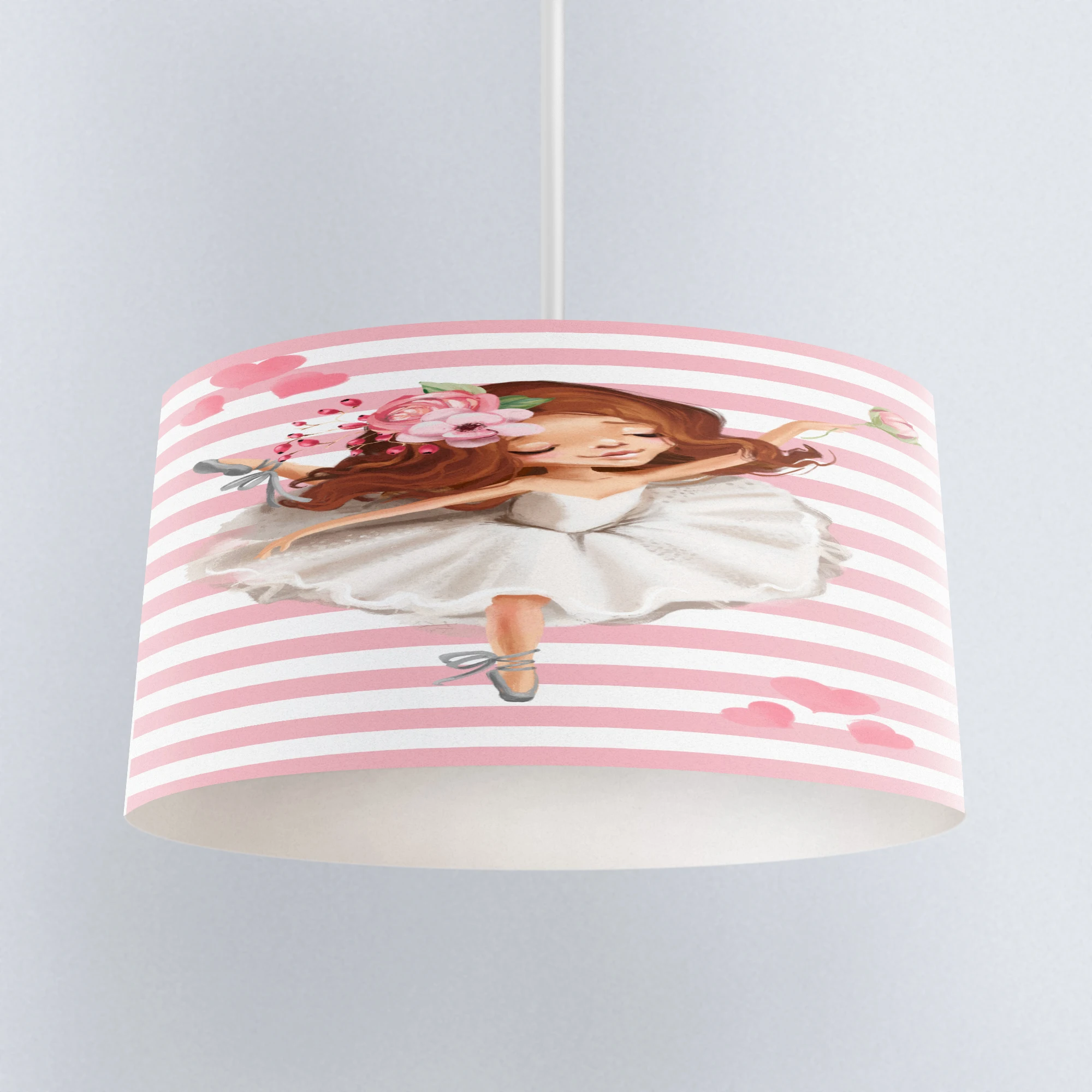 

Else Pink Dancer White Ballerina Hearts Print Fabric Kids Chandelier Lamp Drum Lampshade Floor Ceiling Pendant Light Shade