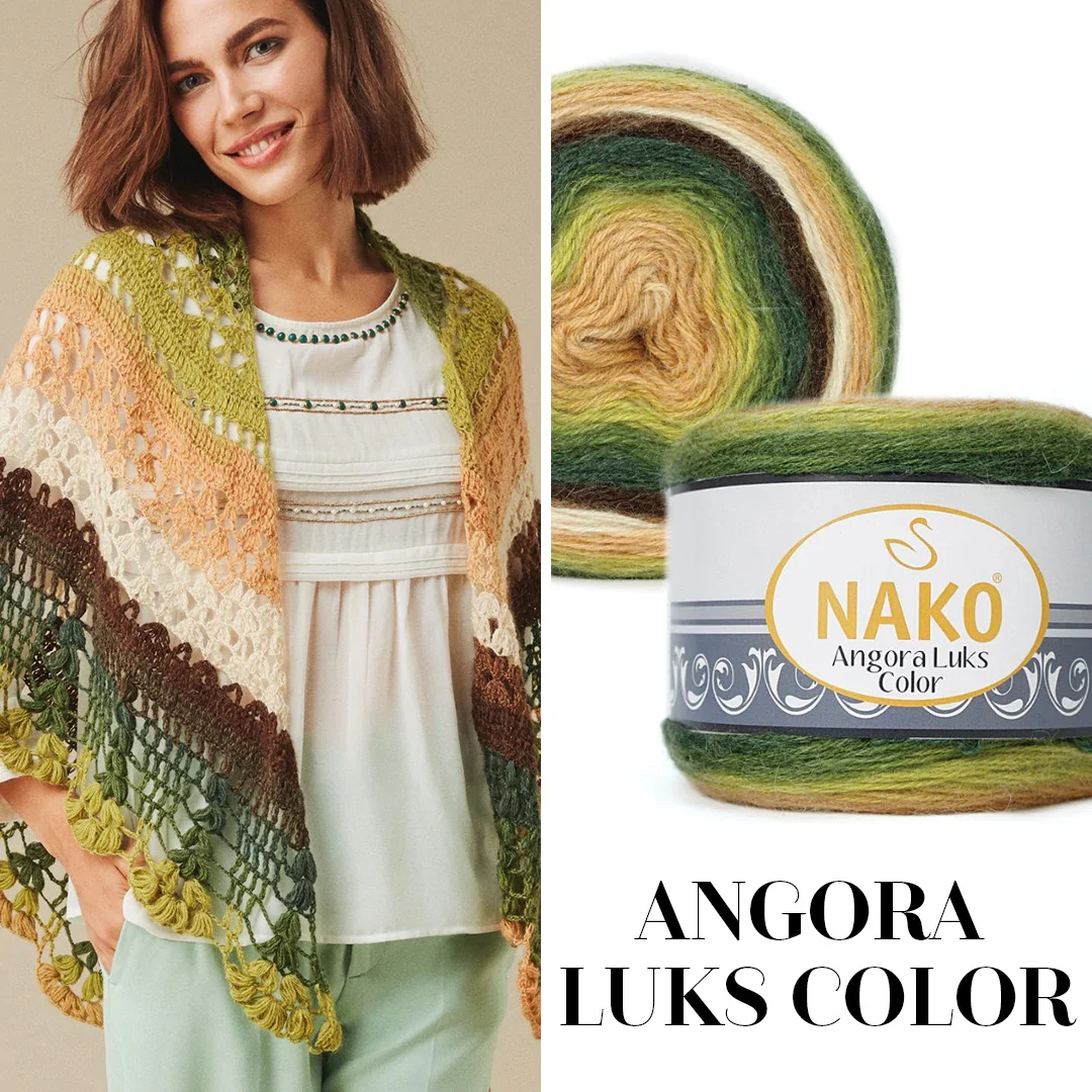 NAKO Angora Luks Color kolorowa przędza 150g - 810m Mink Merino moherowa wełna z alpaki bawełna Knitting Lux luksusowe szydełkowe Ombre Batik ciasto