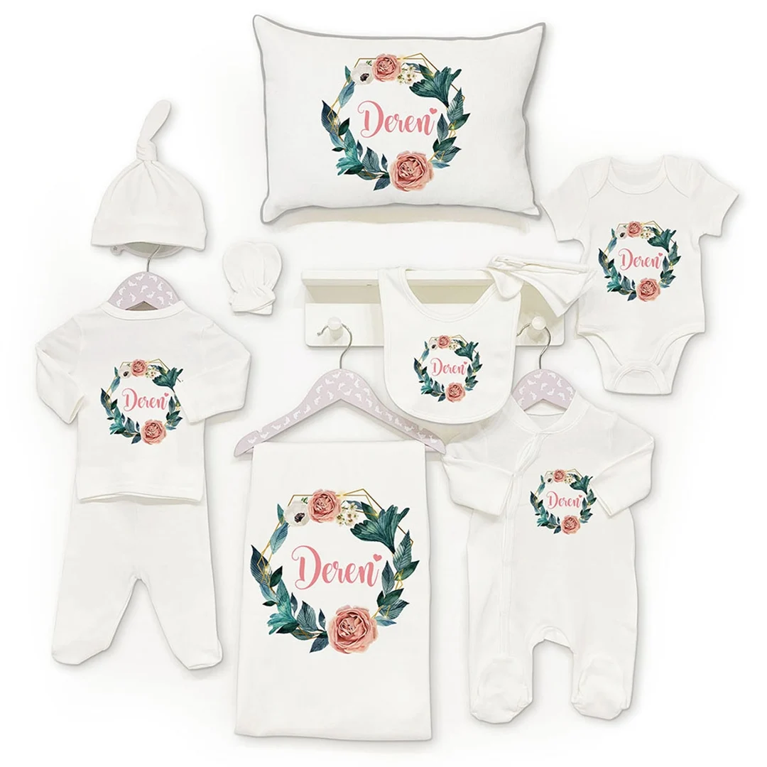 

Personalized Organic Cotton Fabric Girl Boy Baby 10-Pcs Jumpsuit Set Custom Clothes Winter Spring