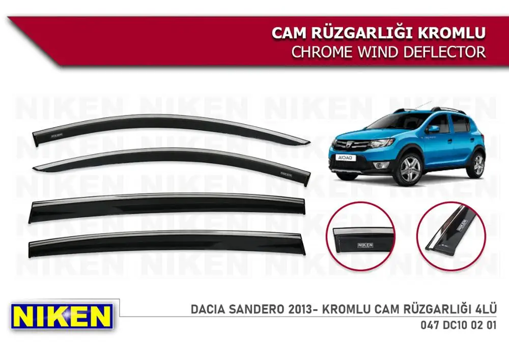 For Dacia Sandero Wind Deflector Chrome Rain Window Visors 2013 2014 2015 2016 2017 2018 2019 2020 4 pieces of Car Auto Accessor