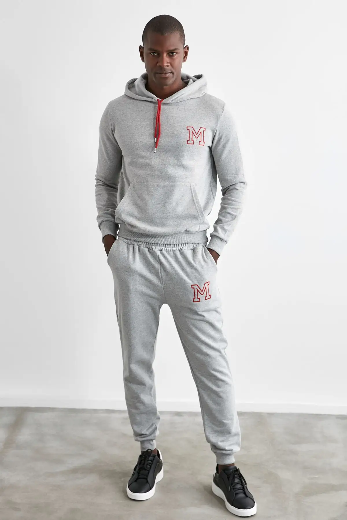 Gray Men Embroideried Hooded Regular Fit Tracksuit Team TMNAW21EM0084 % 60 Cotton 40 Polyester of s-m-l-xl size