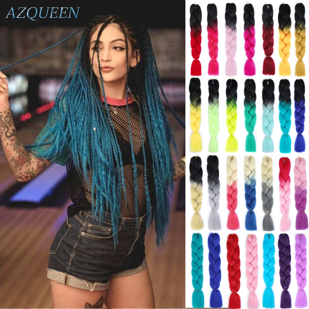 AZQUEEN-extensiones de cabello sintético de 24 pulgadas, trenzas Jumbo para trenzas trenzadas, negras africanas a granel