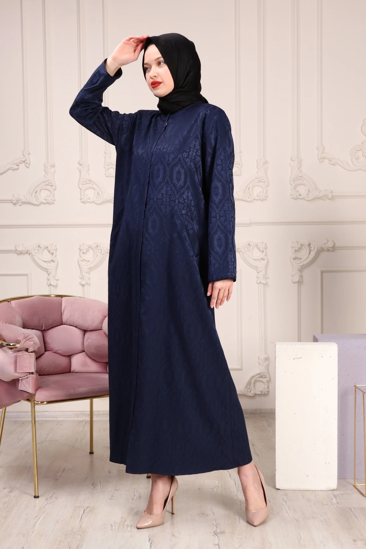 Imagem -05 - Moda Muçulmana Abaya Frente Zíper de Seda Macio Senhoras Stony Turquia Luxo Ferace Árabe Alta Qualidade Elegante Feminino 009