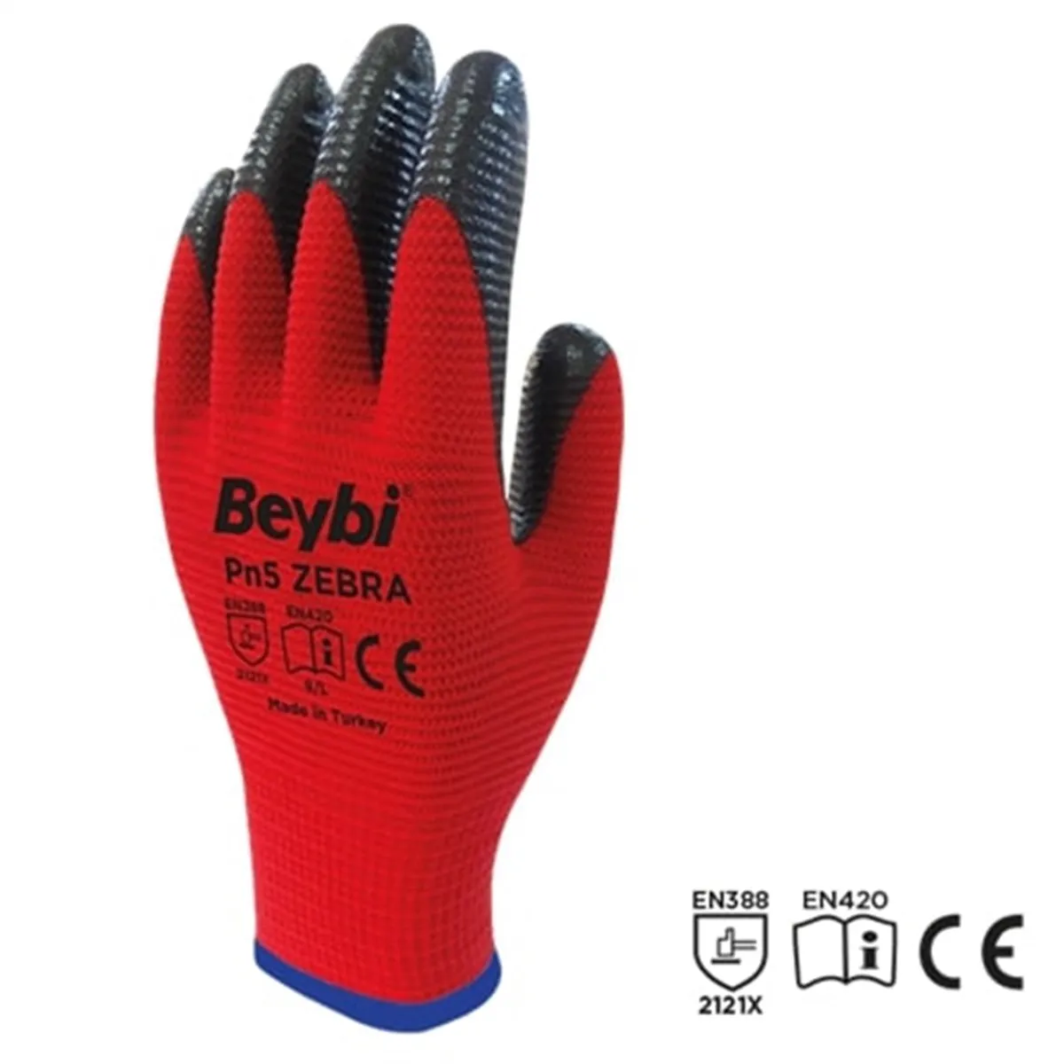 12 Pairs Zebra Red Nitrile Work Gloves