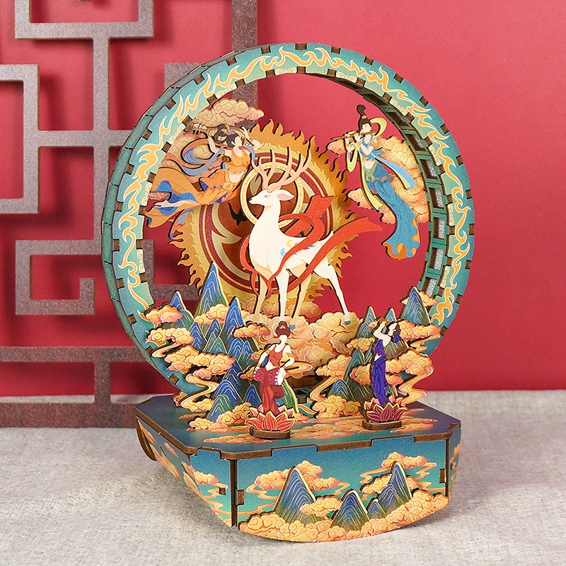 DIY Handmade Miniature Nine Color Deer Mythology Night Light Kit Dunhuang Frescoes Lighting Toys USB Electronic Assembled Model