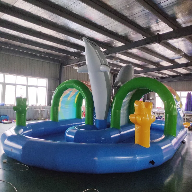 

Inflatable pool swimming pool slides Clearance dolphin track slides Motorized water park equipment triangle slides