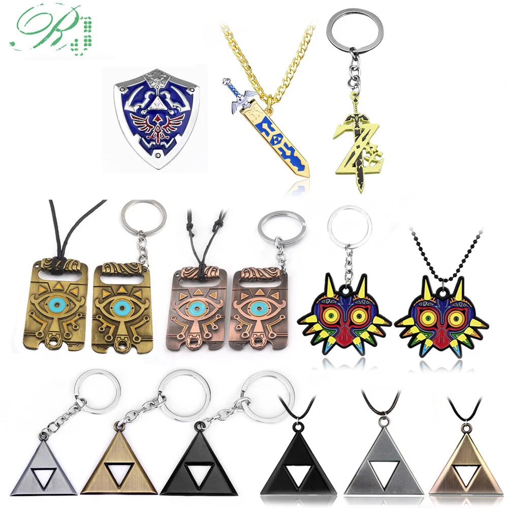 Zeldas Hylian Shield Necklace Breath of The Wild Sheikah Eye Majora's Mask Sword Triforce Symbol Pendant Necklace Men Jewelry