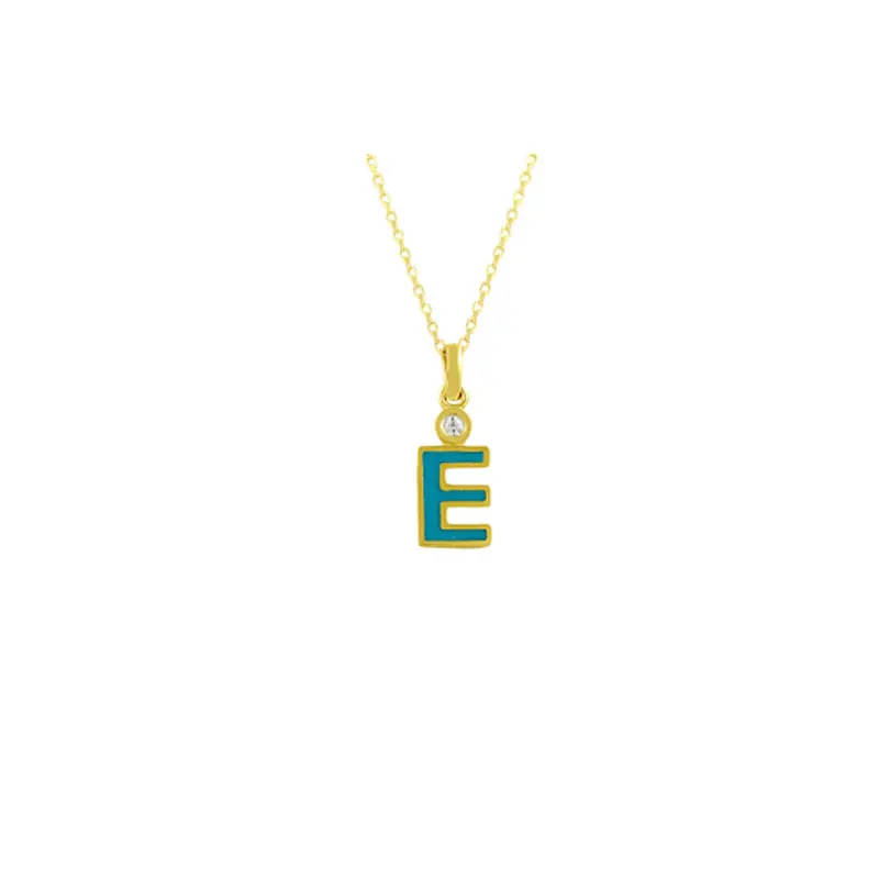 14K Solid Gold Initial Custom E Letter Id Necklace