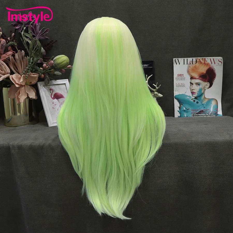 Imstyle-Ombre sintético peruca dianteira do laço para mulheres, verde claro, cabelo liso, peruca de festa, alta temperatura