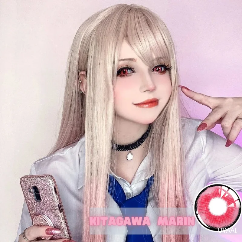 UYAAI 1 Pair Pink Lenses Anime accessories Color Contact Lenses Colored lenses Kitagawa Marin Nezuko Anime Cosplay Kitagawa