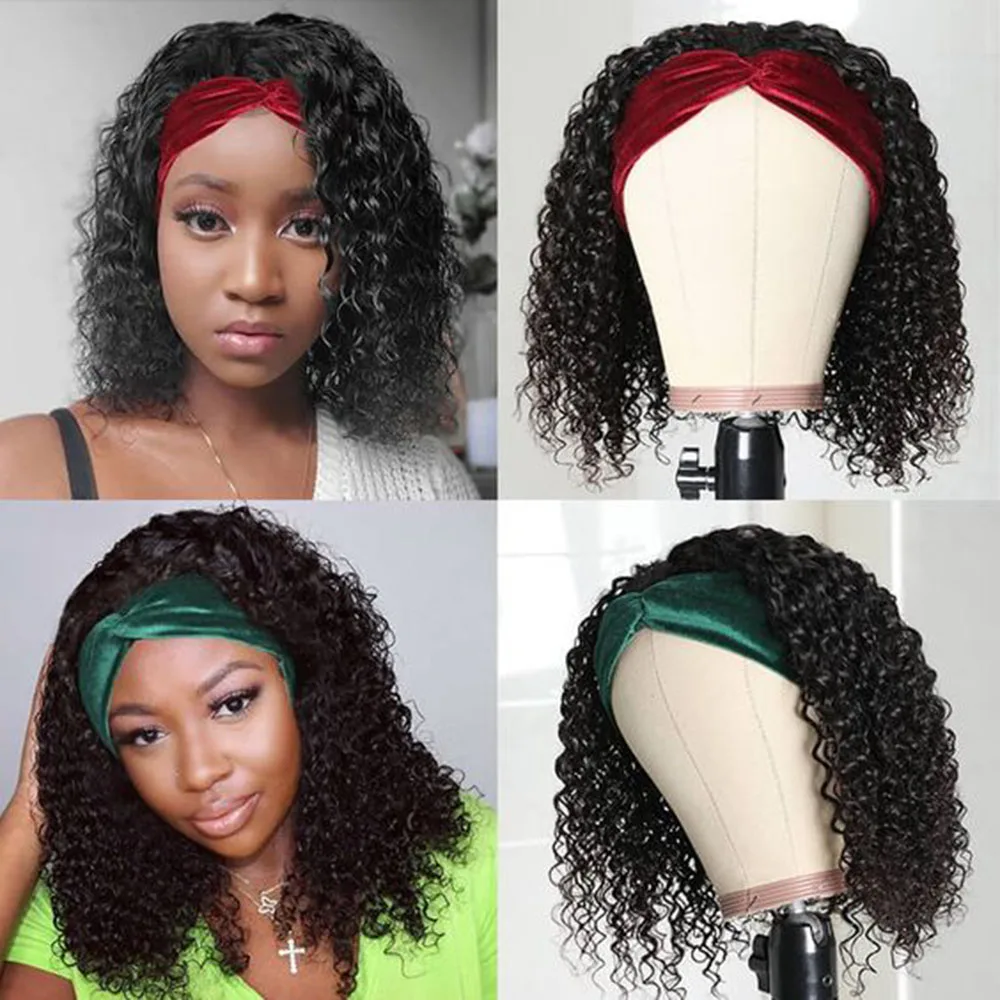 Headband Wig Human Hair Curly Short Bob Human Hair Wigs Glueless Full Machine Made Brazilian Remy Human Hair Wigs For Women