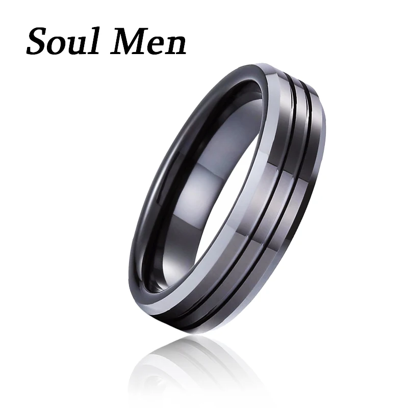 Male Classic Wedding Band 6mm Black Tungsten Carbide Grooved Ring for Men Women USA Size 11 12 13