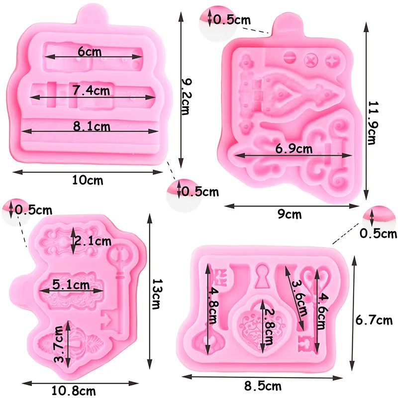 Vintage Key Keyhole Resin Silicone Mold Screws Heart Lock Catches Fondant Molds Cake Decorating Tools DIY Chocolate Baking Mould