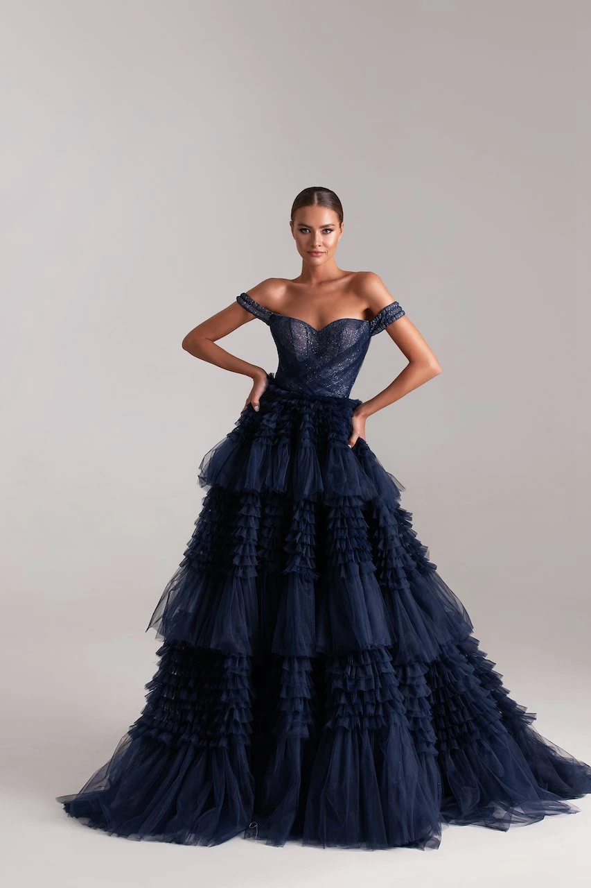 New Fashion Ball Gown Evening Dresses Off The Shoulder Corset Layered Puffy Tulle Long Wedding Prom Dress Luxury Plus Size 2022