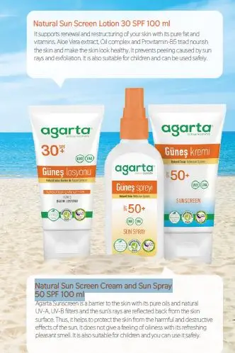 Agarta Natural Sunscreen Lotion 30 SPF 100 ml Natural Sunscreen Cream and Sun Spray 50 SPF 100 ml