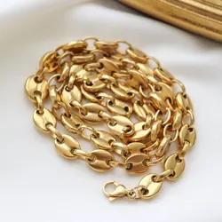 Width 8mm Stainless Steel Hip Hop Coffee Bean Chains Necklaces 18k Gold Plated Pig Nose Chains Punk Jewelry