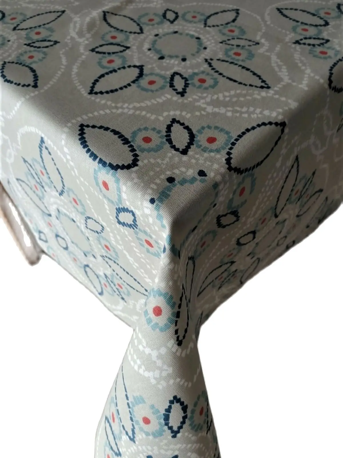 Linen Premium Quality Navy Blue Mosaic Patterned Cream Table Cloth elaia-kremlacivertmosaik-mo215