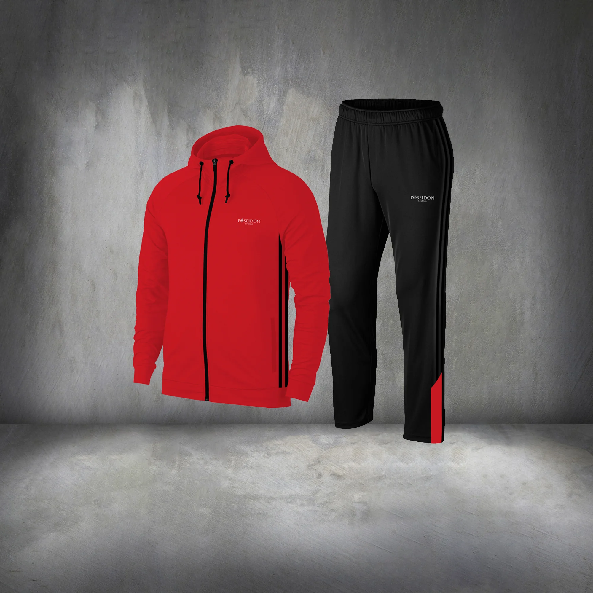 Oversize Men's Red Interlock Breathable Fabric Plain Zippered Comfortable Tracksuit Full Set 4XL-10XL