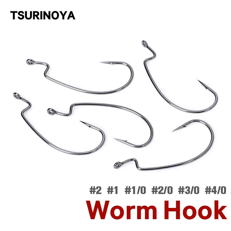 TSURINOYA Worm Fishing Hooks Single Sharp Fish Cank Hook Soft Lure No Sinker Rig Fishing Tackle #2 #1 #1/0 #2/0 #3/0 #4/0