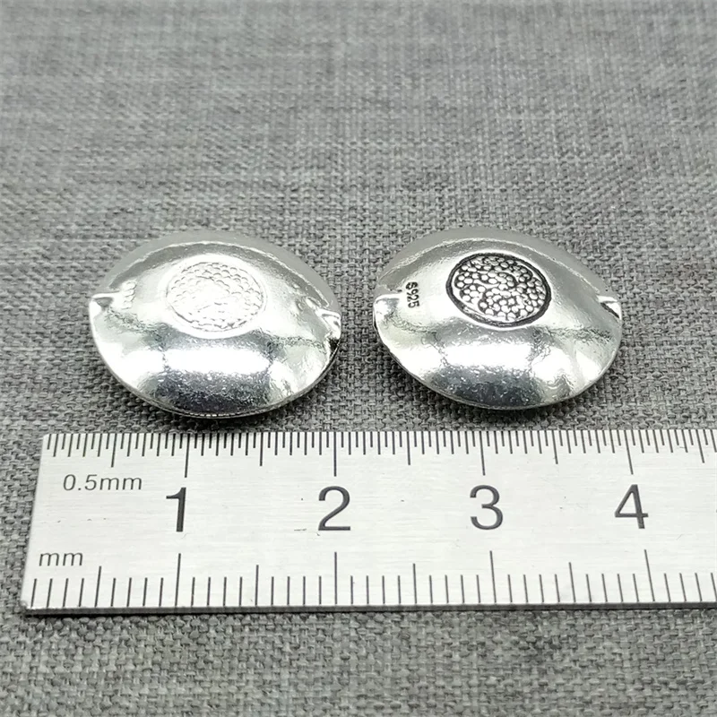 925 Sterling Silver Flat Circle Round Bead 2-Sided w/ Imprint for Bracelet Necklace