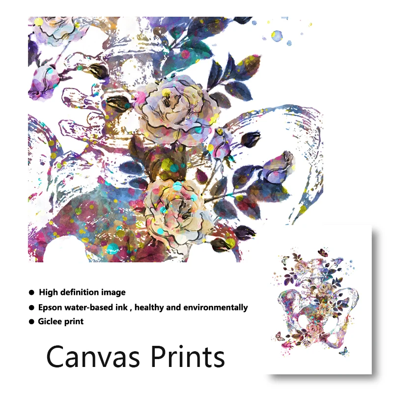 Pregnancy Anatomy Medical Poster Watercolor Fetus in Womb Floral Uterus Placenta Art Painting Canvas Prints Obstetrician Gifts