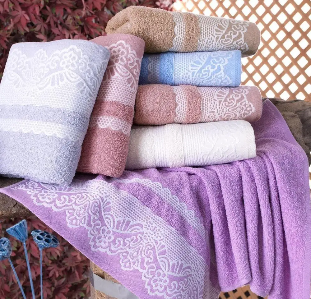 Turkish High Quality Bath Hand Face Towel Set 6pcs Embroidered Towels Set Luxury Soft Hotel Quality Quick Dry Highly Absorbent