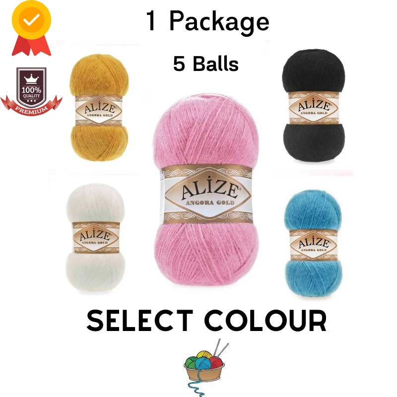 Thread 1 Pack |5 Balls| Alize Angora Gold Knitting Yarn |1 Ball: 100 Gram / 550 Meter| Crochet Tool Kit Sewing Tools Yarn Softi