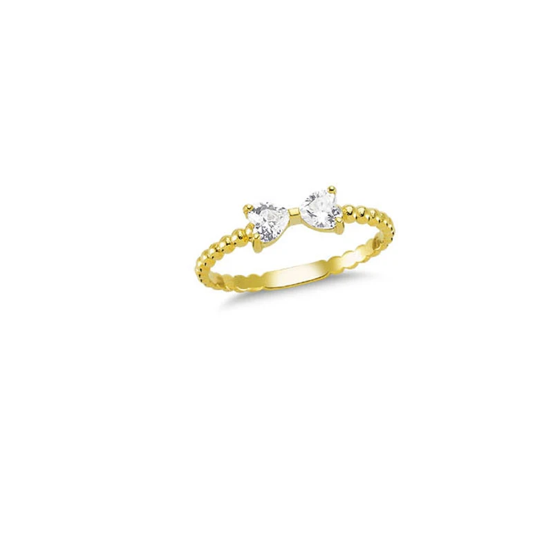 14K Solid Gold Rhinestone Heart Ring for Women