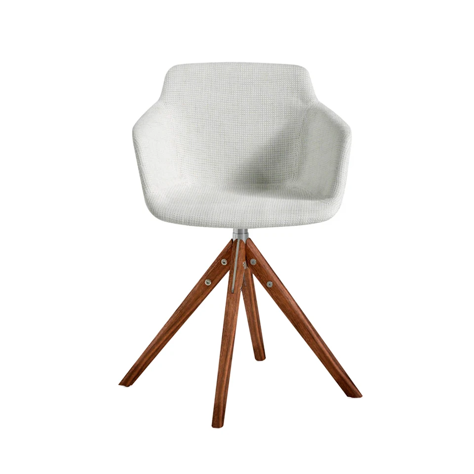 Angel Cerdá 4059 chair-swivel dining chair upholstered in fabric and structure of ash wood legs painted in walnut color.