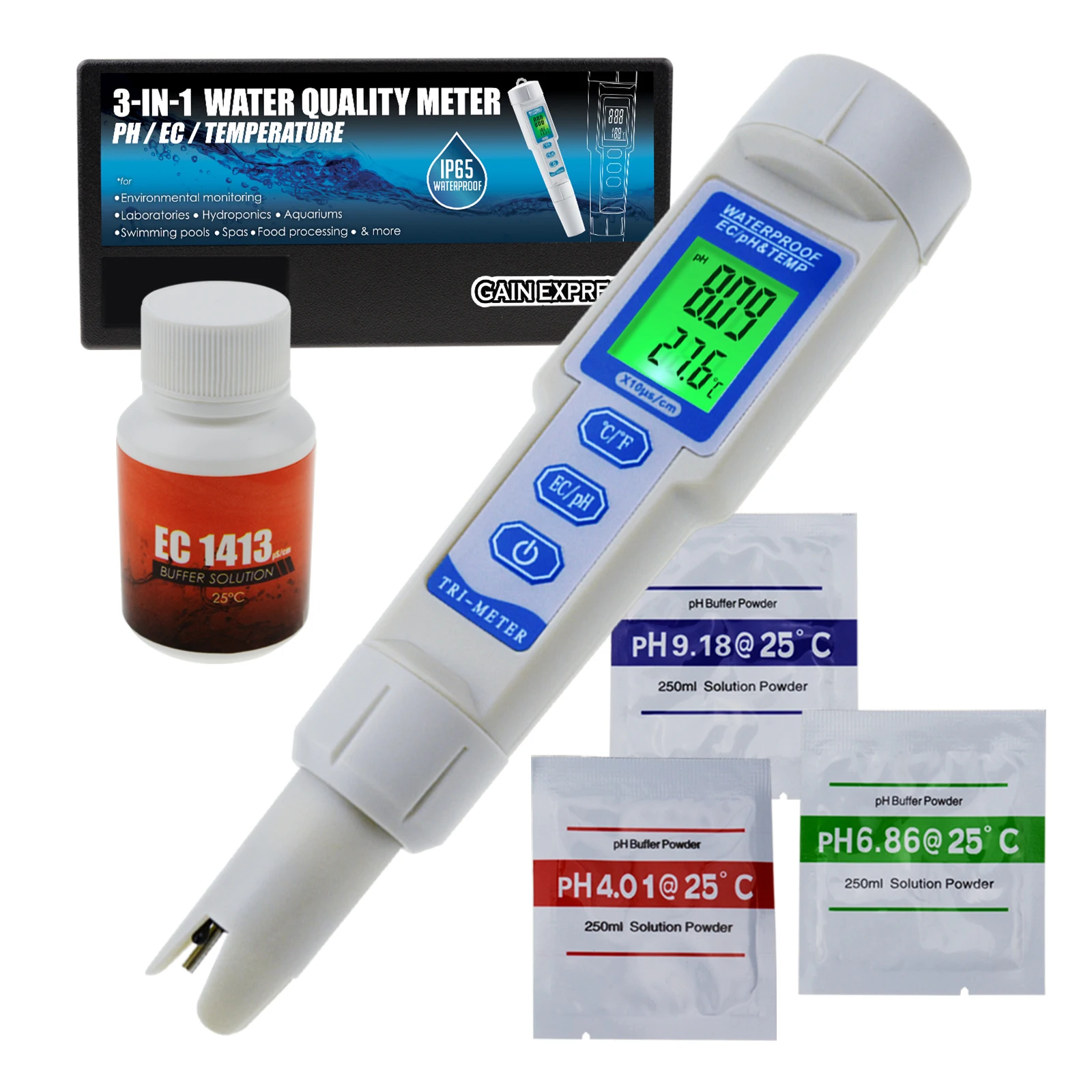 

pH / EC / Temperature Meter ATC 3 in 1 Waterproof Pen Type Combo Multi-Parameter Tester Pool Spa Drinking Purity Analyzer