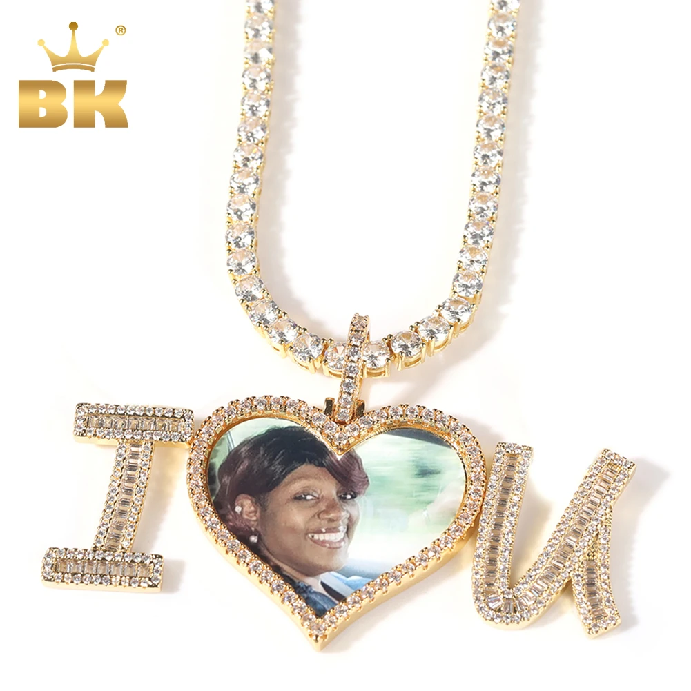 

THE BLING KING DIY Photo Pendant With Baguettecz Letter Memory Gift For Family Members Valentine's Mothers'Day HiphopJewelry