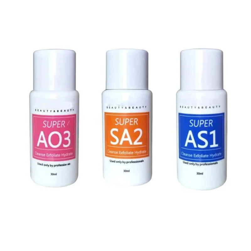 Aqua Peel solução para hidrogênio e oxigênio, bolha pequena máquina, Skincare limpeza, Dermoabrasão, uso do salão de beleza, AS1, SA2, AO3, 3PCs