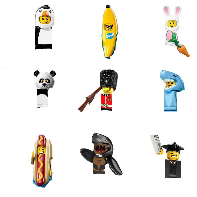 Single Cartoon Rabbit Panda Shark Suit Guy Hot Dog Graduates Guard Figures Head with body accessories Building Blocks