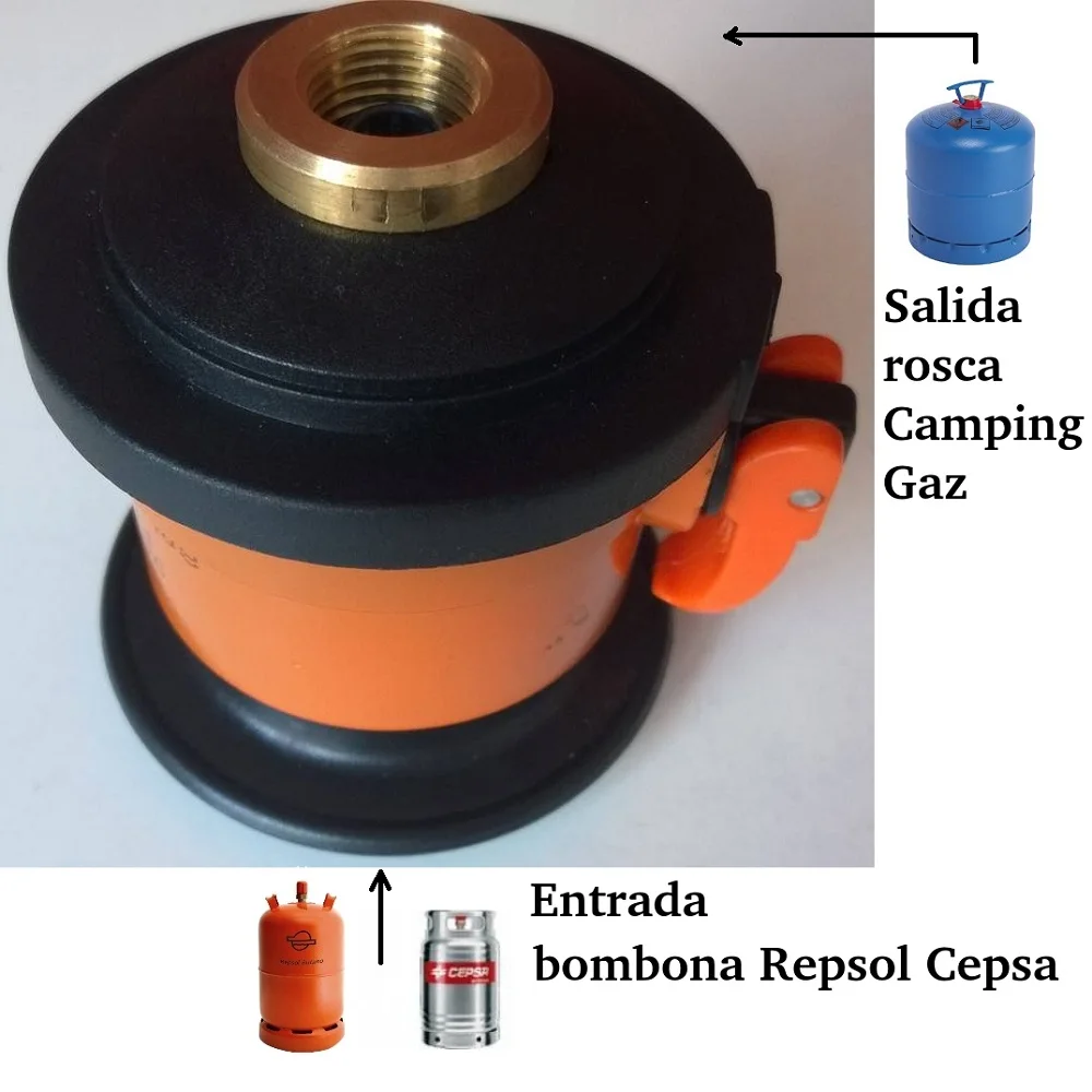 Adapter for REPSOL CAMPSA bottle to Cylinder thread CAMPING GAZ. It is not used for BUTSIR accessories or for recharging GAS.