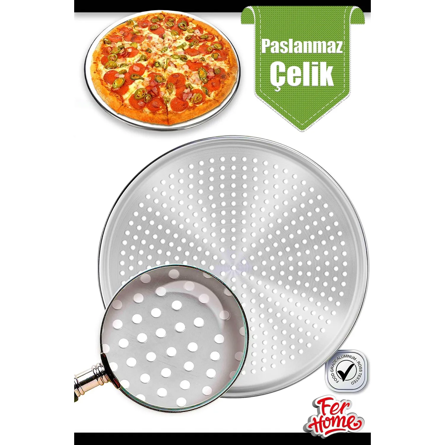 Pizza & Wrap Leaf & Bell Pepper Baking Base Roast Plate Perforated Pot Lid 18-20-23 cm pizza plate Stainless steel