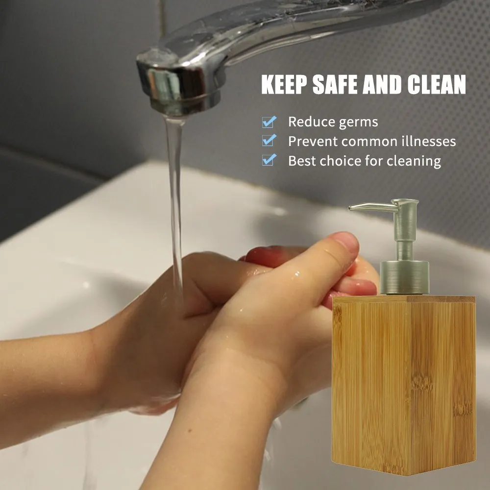 Soap Dispenser Lotion Shampoo Dispenser Bottle Holder Bathroom Kitchen Bamboo Liquid Hand Soap Dispenser Pump 500mL