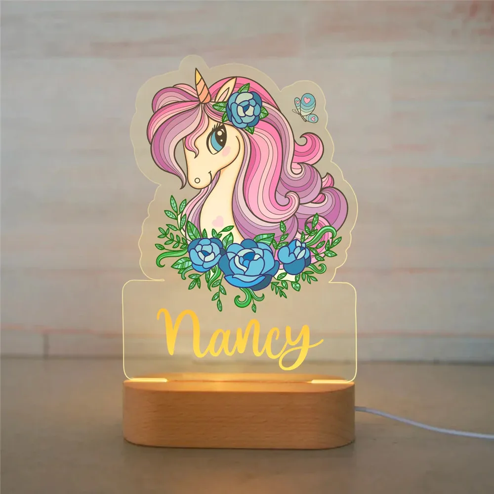 Personalized Rainbow Unicorn LED Night Light Custom Name Cute Lamp with RGB/Warm Light Base for Baby Kids Bedroom Bedside Decor