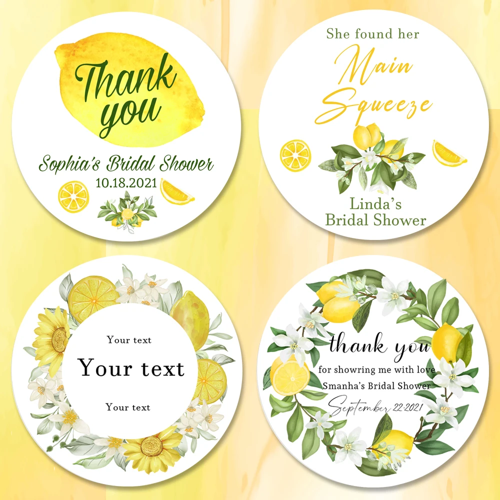 4.5cm Lemon Bridal Shower Favors Custom Stickers Birthday Personalized Baby Shower Stickers Cupcake Toppers Handmade Gift Labels