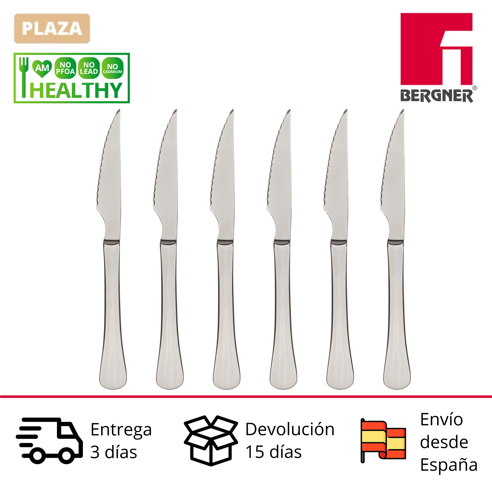 BERGNER Munich cutlery set of 6 silver colored cutlery knives in stainless steel